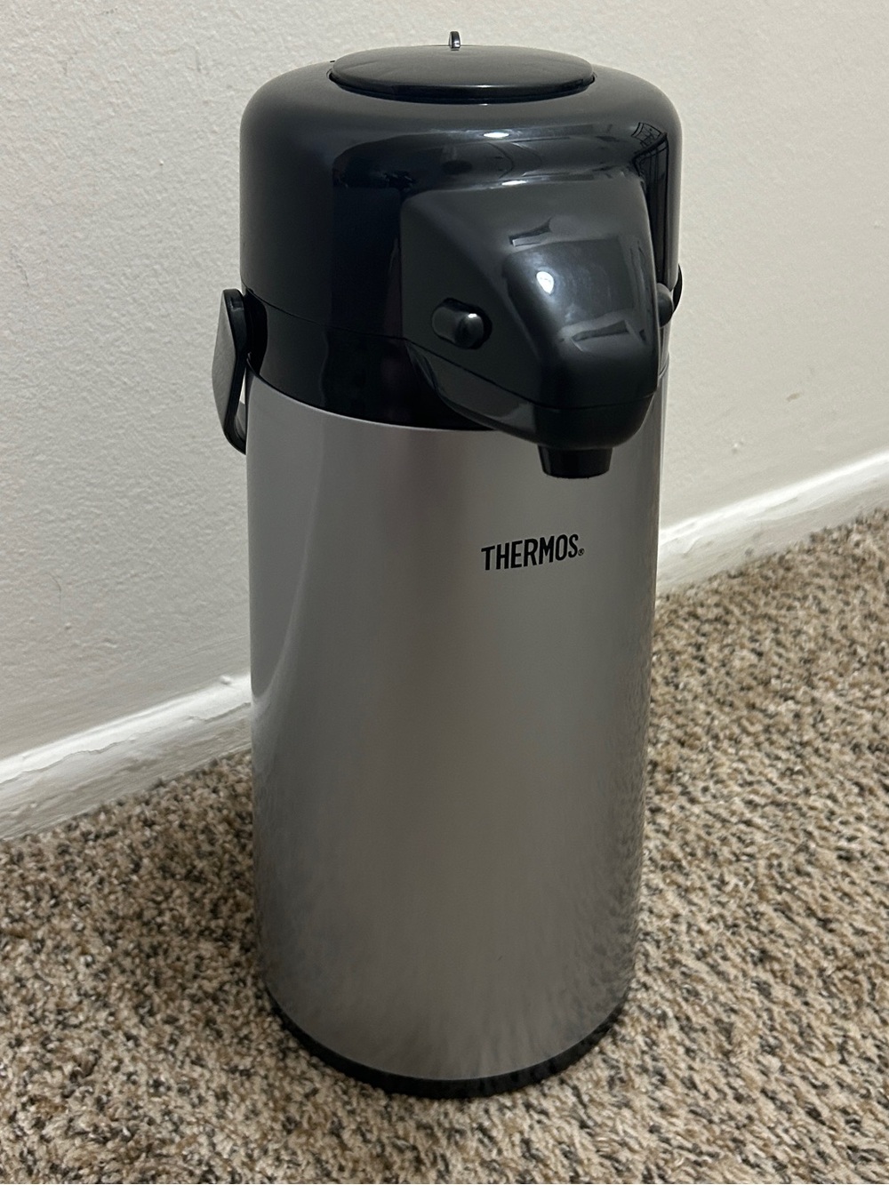 Stainless Steel Thermos 2Q Glass Vacuum Insulated Pump Pot Hot Cold Beverage